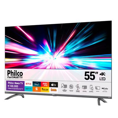 Smart TV 55 Polegadas Philco Ultra HD 4K DLED PTV55G3ERSGB Preto com Prata / Bivolt