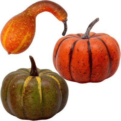 Kit Decoração Abóboras Legumes Artificiais Isopor Com 10 Peças