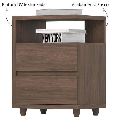 Mesa De Apoio E Cabeceira 2 Gavetas Chanfradas - Campeche - Castanho Hp