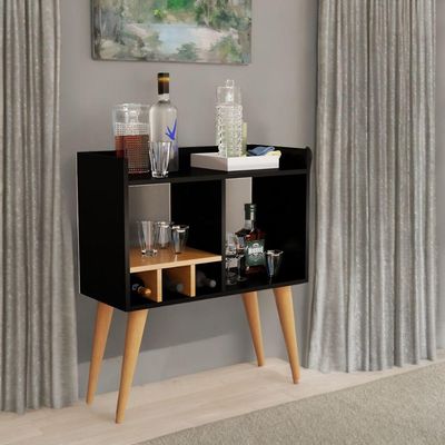 Aparador Amanda Minibar Para Drinks Sala De Estar Moderna Preto