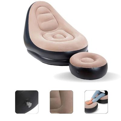 Sofa Poltrona Inflavel Kit 2 Em 1 Com Puff Ultra Lounge Cama Colchao Portatil Quarto Sala Jardim Piscina Luxo