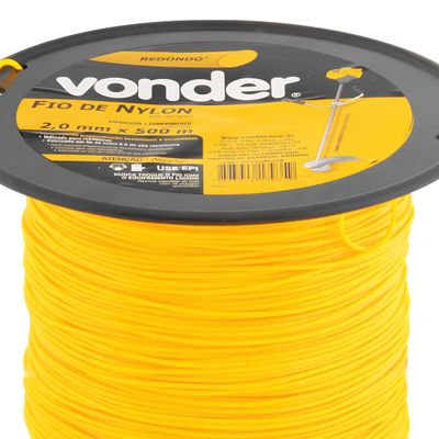 Fio de Nylon 2,0mm x 500m Redondo para Roçadeiras e Aparadores Vonder Rolo Amarelo Universal