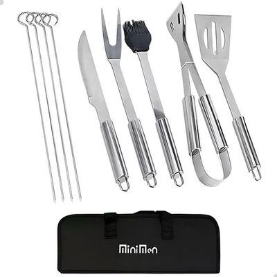 Kit Completo De Churrasco 9 Peças Em Aço Inox Com Bolsa Preta Para Churrasqueiro