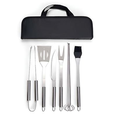 Jogo De Utensílios Para Churrasco 9 Peças De Aço Inox Com Bolsa Para Carregar