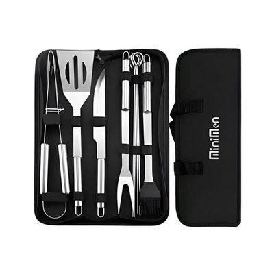 Jogo De Utensílios Para Churrasco 9 Peças De Aço Inox Com Bolsa Para Carregar