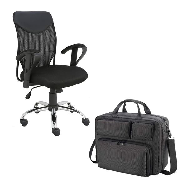 Combo Office - Cadeira de Escritório Lift Braço Ajustável e Mochila Multilaser Smart Bag Notebook Até 15 Pol, Preto - BO200K BO200K