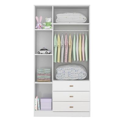 Roupeiro Infantil 3 Portas 3 Gavetas 184x89 Cm Bb322 Branco Dtall Branco