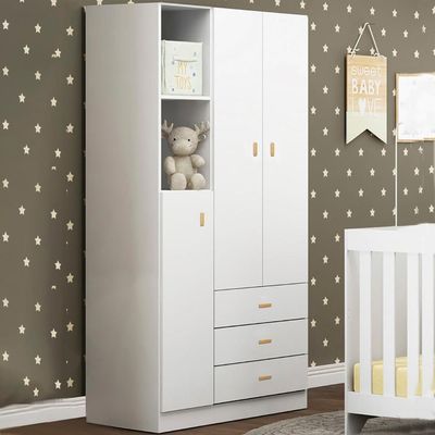 Roupeiro Infantil 3 Portas 3 Gavetas 184x89 Cm Bb322 Branco Dtall Branco