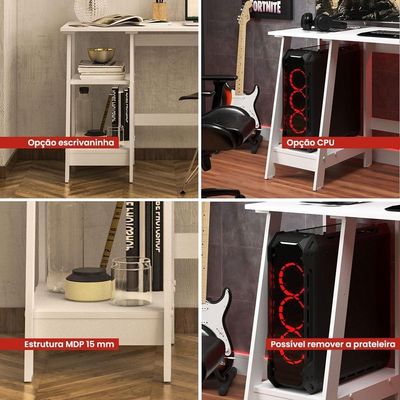 Mesa Escrivaninha Gamer 2 Pateleiras 120 Cm Mc190 Branco Dtall Branco