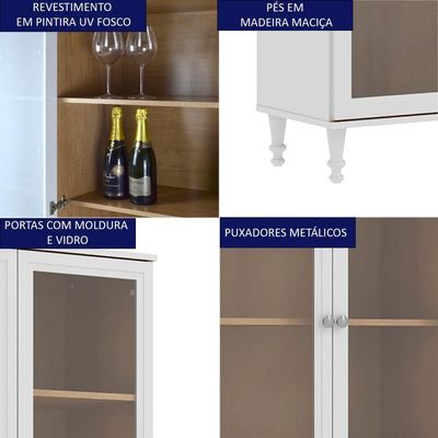 Cristaleira 2 Portas Vidro Pés Madeira 151x80 Cm E957 Branco Dtall Branco