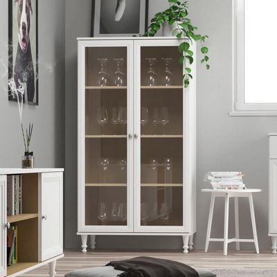 Cristaleira 2 Portas Vidro Pés Madeira 151x80 Cm E957 Branco Dtall Branco