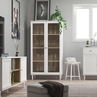 Cristaleira 2 Portas Vidro Pés Madeira 151x80 Cm E957 Branco Dtall Branco