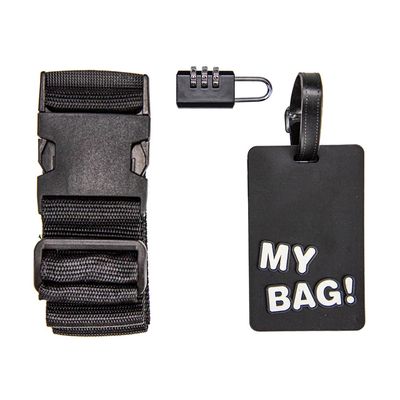 Kit de Acessórios de Viagem Le com 3 Peças Preto Cinta, Cadeado e Tag de Identificação para Malas