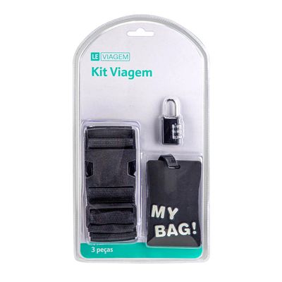Kit de Acessórios de Viagem Le com 3 Peças Preto Cinta, Cadeado e Tag de Identificação para Malas