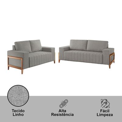 Sofá 2x3 Lugares Verona Meu Sofá Online A230 Linho Cinza