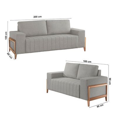 Sofá 2x3 Lugares Verona Meu Sofá Online A230 Linho Cinza
