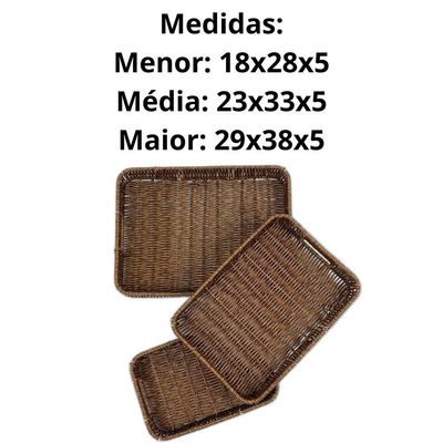 Kit 3 Bandejas Organizadora Multiuso Retangular Cesto Para Servir Café Frios Petisco marrom