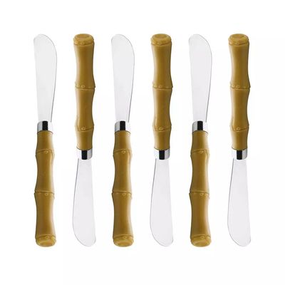 Jogo de Espátulas Lyor Aço Inox e Plástico Estilo Bambu 6 Peças