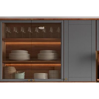 Kit Cozinha Modulada 6 Peças Bella 2 Aéreos + 2 Balcões+ 2 Paneleiros C6p55 Nogal Cinza