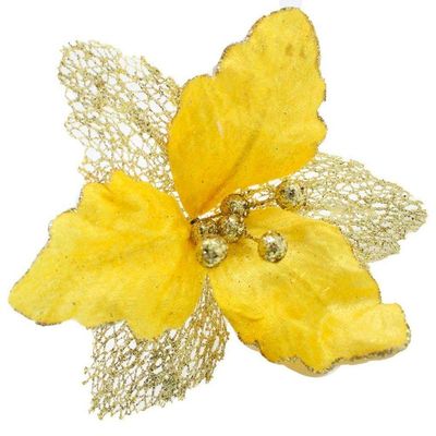 Kit 2 Flores Com Cabo Artificial Decoração De Natal Com Glitter 27cm