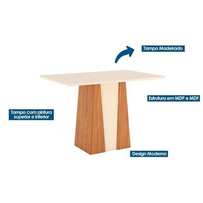 Conjunto Mesa Sala Jantar Orus Com Tampo Madeirado 120x80cm E 4 Cadeiras Isa Nature Off White Suede Marrom Henn