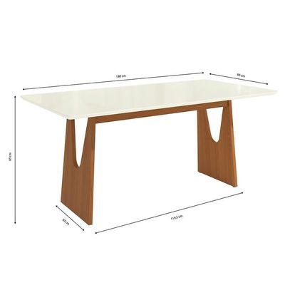 Mesa De Jantar Kappesberg Em Madeira Maciça Com Tampo De Vidro Off White 180cm