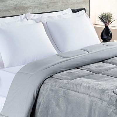 Coberdrom Hot Quente Casal Queen Malha 140g 100% Algodão Manta Flannel Dupla Face - Cinza