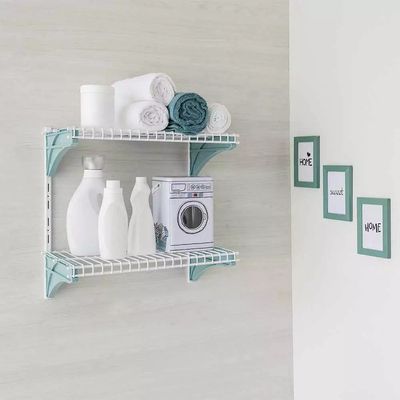 Kit Área de Serviço Metaltru com 2 Prateleiras Verde Menta com Branco