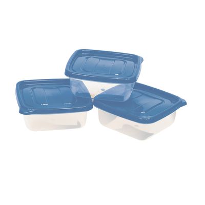 Conjunto de Potes São Bernardo Multiclick em Plástico Quadrado com Tampa Branca com 3 Peças 600ml