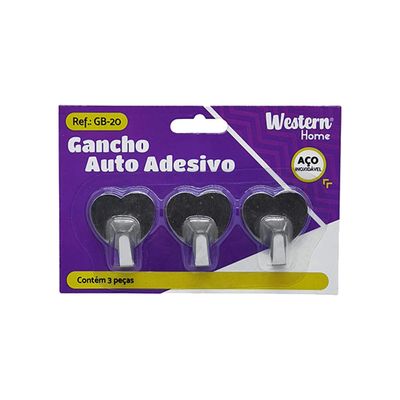 Gancho Adesivo em Inox Etilux Western Coração com 3 Unidades