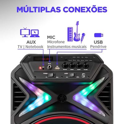 Caixa Amplificada Connect Lights Mondial Preto e Vermelho 400W RMS CM-400 Bivolt