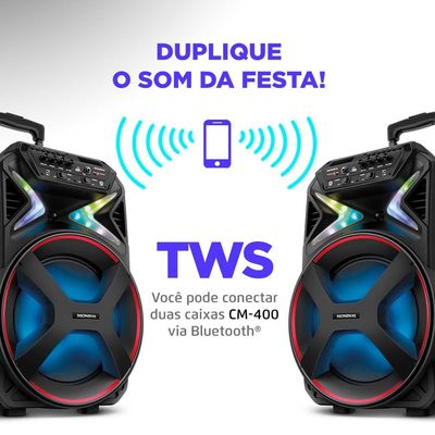 Caixa Amplificada Connect Lights Mondial Preto e Vermelho 400W RMS CM-400 Bivolt