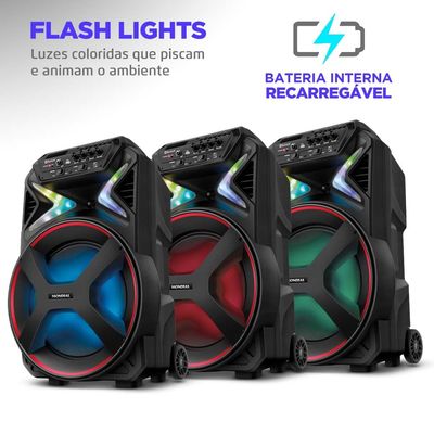 Caixa Amplificada Connect Lights Mondial Preto e Vermelho 400W RMS CM-400 Bivolt