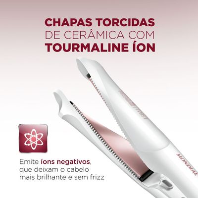 Prancha Alisadora e Modeladora Mondial Branco e Rose Gold 50W P-51 Bivolt