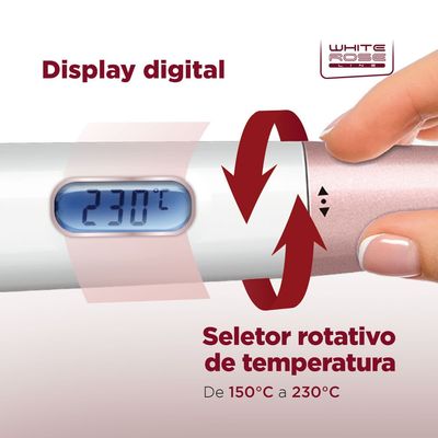 Prancha Alisadora e Modeladora Mondial Branco e Rose Gold 50W P-51 Bivolt