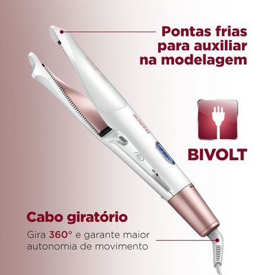 Prancha Alisadora e Modeladora Mondial Branco e Rose Gold 50W P-51 Bivolt