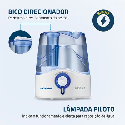 Umidificador de Ar Comfort Air 6 Mondial Branco e Azul 35W UA-07 Bivolt