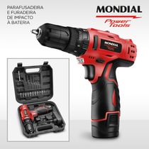 Parafusadeira e Furadeira com Maleta Mondial Preto 12V PI-12MA