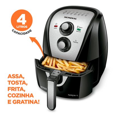 Fritadeira Sem Óleo Air Fryer 4L Mondial Preto e Inox 1500W AFN-40-BI 110