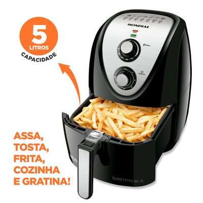 Fritadeira Sem Óleo Air Fryer 5L Mondial Preto e Inox 1900W AFN-50-BI 110