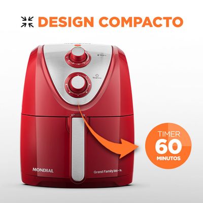 Fritadeira Sem Óleo Air Fryer 5L Mondial Vermelho e Inox 1900W AFN-50-RI 110