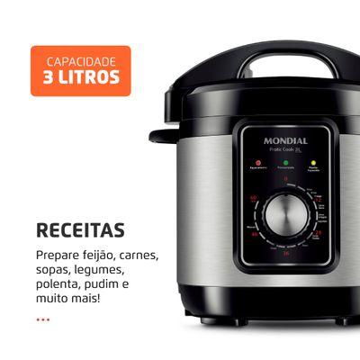 Panela de Pressão Elétrica Mondial Pratic Cook 3L Premium I PE-47-3L-I 110