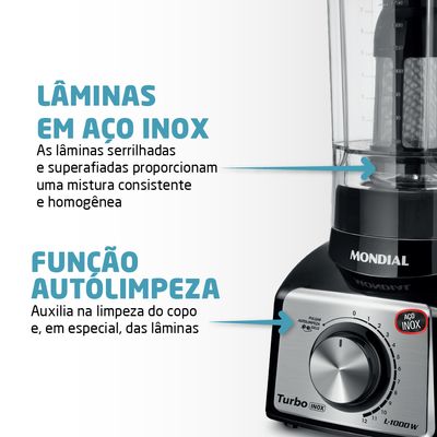 Liquidificador Turbo Mondial Preto e Inox 1000W L-1000 BI 110