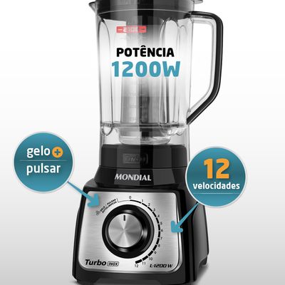 Liquidificador Turbo Mondial Preto e Inox 1200W L-1200 BI 110