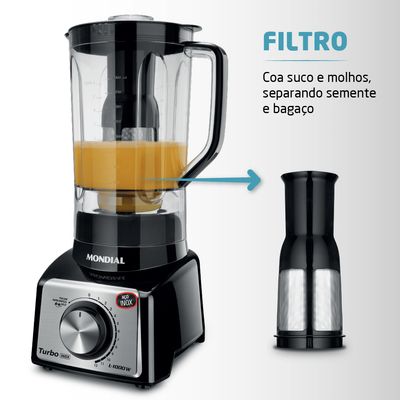 Liquidificador Turbo Mondial Preto e Inox 1000W L-1000 BI 110