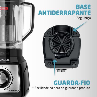 Liquidificador Turbo Mondial Preto e Inox 1200W L-1200 BI 110