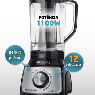 Liquidificador Turbo Mondial Preto e Inox 1100W L-1100 BI 110