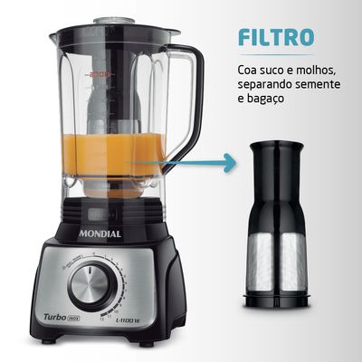 Liquidificador Turbo Mondial Preto e Inox 1100W L-1100 BI 110