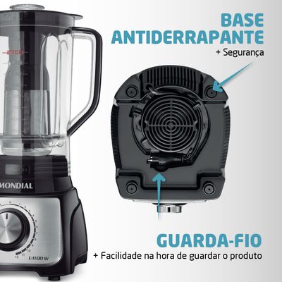 Liquidificador Turbo Mondial Preto e Inox 1100W L-1100 BI 110