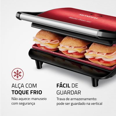 Press Grill Master Press Mondial Vermelho e Inox 1000W PG-01-RC 110